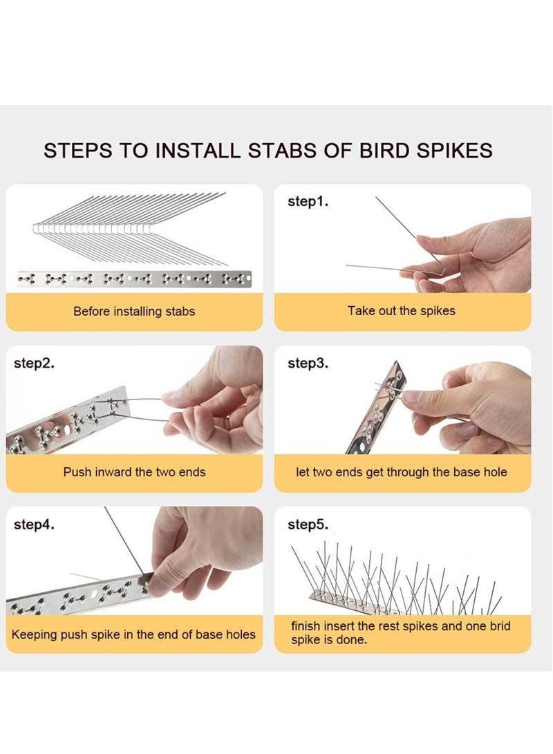 شيانغ مي مسامير الطيور مع قاعدة من الفولاذ المقاوم للصدأ، مجموعة سياج الحمام الطاردة للطيور المتينة لردع الطيور الصغيرة والغربان ونقار الخشب، 12 قطعة 25 سم - Image 4