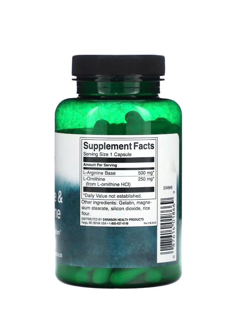 SWANSON L-Arginine & L-Ornithine 100 Capsules - Image 2