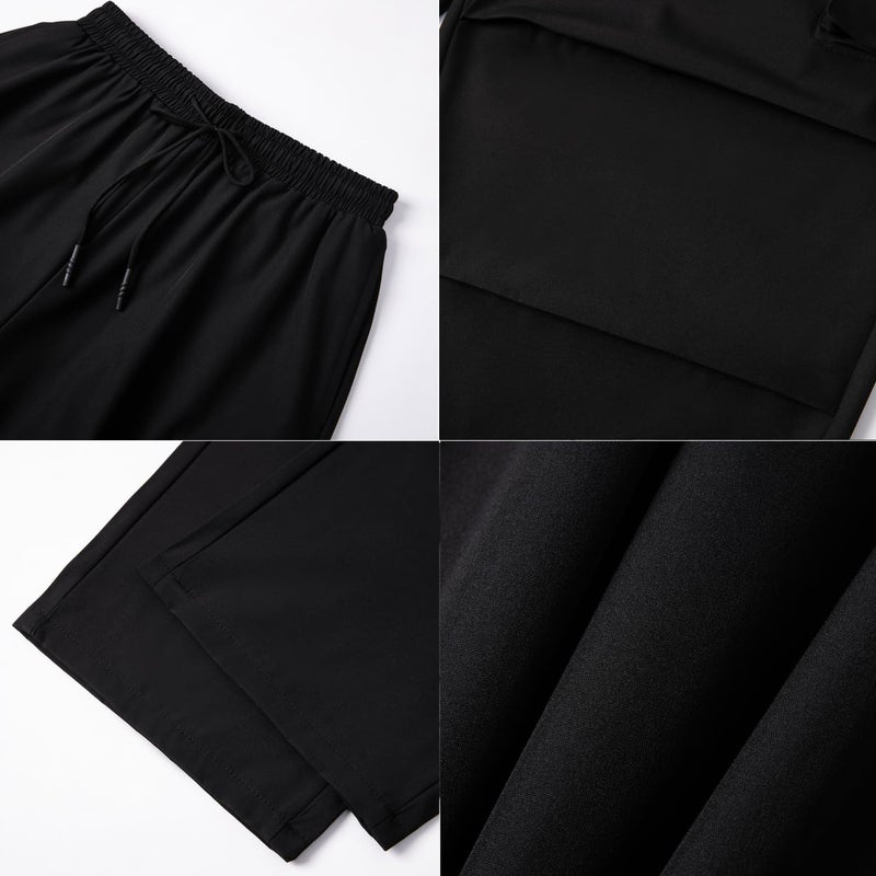 WZIKAI Men's Baggy Cargo Pants Elastic Waist Drawstring Parachute Cargo Pants Casual Loose Fit Joggers Hiking Hip Hop Pants with Pockets Black M - Image 5