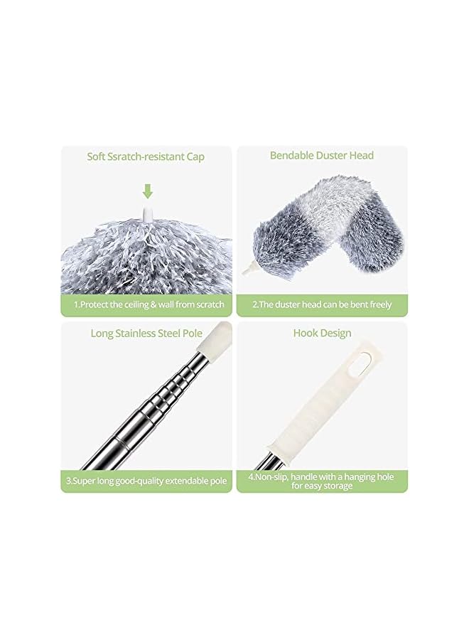 erorex Feather Duster, Microfiber Duster, Improved Long Pole Duster (30 to100 inches), Microfiber Bendable Head & Scratch-Resistant Hat for Clean Ceiling Fan, High Ceiling, Blinds & Car - Image 4