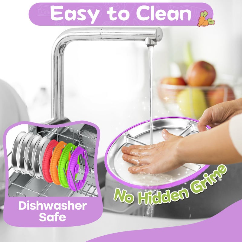 Semloo Stainless Steel Kids Plates with Suction, 2Pack 9" Divided Toddler Plates Removable Non Slip Silicone Sleeves Baby Feeding Led Weaning Supplies, BPA Free, Unbreakable Dishwasher Safe - Image 3