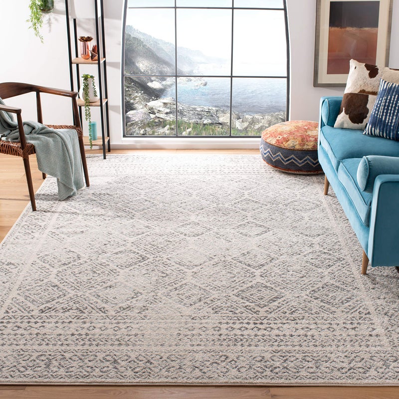 SAFAVIEH Tulum Collection XLarge Area Rug  12 x 15 Ivory  Grey Moroccan Boho Distressed Design NonShedding  Easy Care Ideal for High Traffic Areas in Living Room Bedroom TUL264A
