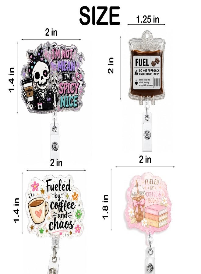 WTYPOPK 4Pcs Coffee Badge Reel Retractable, Acrylic Alligator Clip & 24" Nylon Cord - Image 2