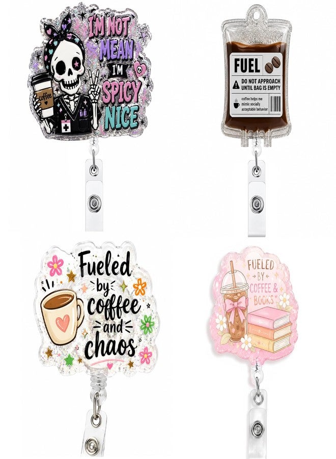 WTYPOPK 4Pcs Coffee Badge Reel Retractable, Acrylic Alligator Clip & 24" Nylon Cord - Image 1