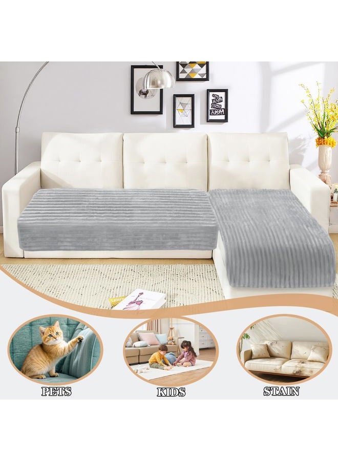 NAISI Couch Covers for Dogs Waterproof Flannel Striped Sofa Cover Pet Friendly Washable Dog Mat for Couch Anti Slip Sectional Sofa Slipcover Protector(2pcs/35"x63"+35"x70",Light Grey) - Image 2