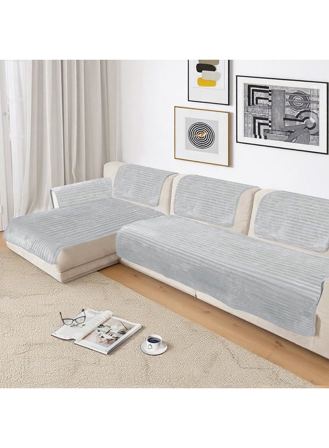 NAISI Couch Covers for Dogs Waterproof Flannel Striped Sofa Cover Pet Friendly Washable Dog Mat for Couch Anti Slip Sectional Sofa Slipcover Protector(2pcs/35"x63"+35"x70",Light Grey) - Image 4