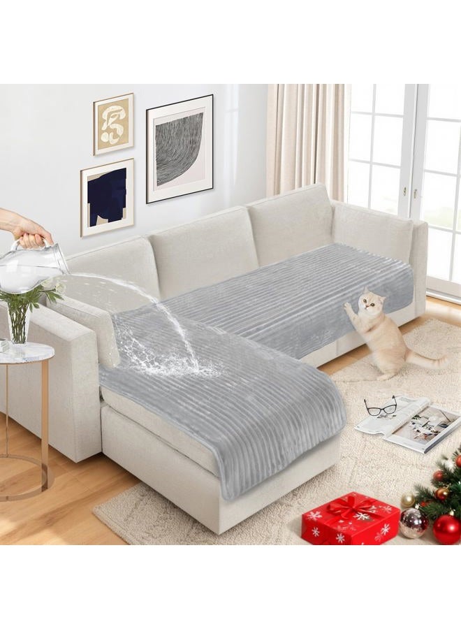 NAISI Couch Covers for Dogs Waterproof Flannel Striped Sofa Cover Pet Friendly Washable Dog Mat for Couch Anti Slip Sectional Sofa Slipcover Protector(2pcs/35"x63"+35"x70",Light Grey) - Image 1