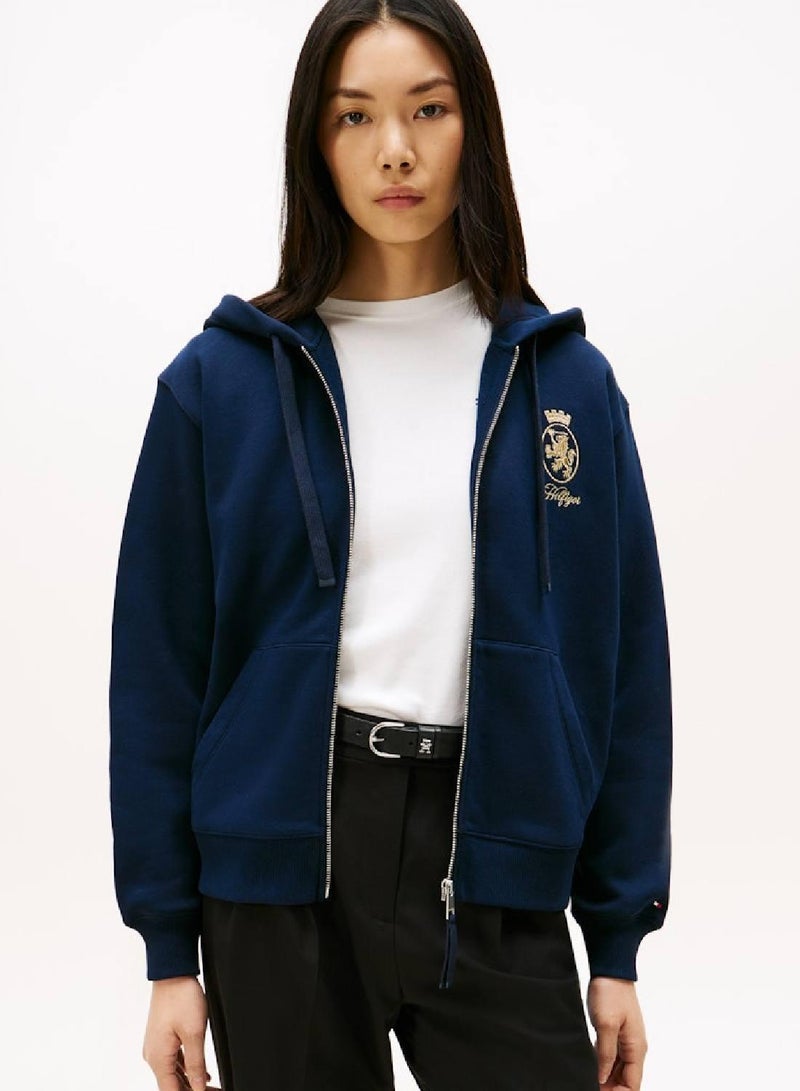 تومي هيلفيغر هودي مطرز بشعار بسحّاب ذهبي اللون - Image 1