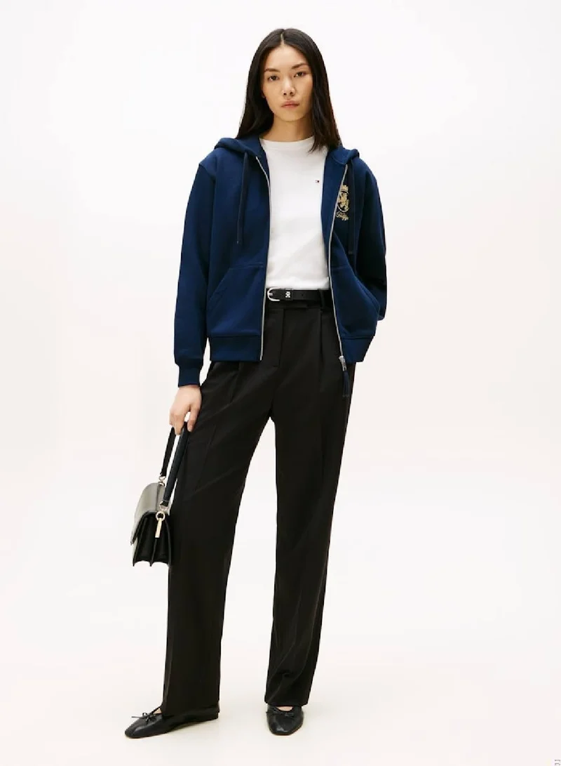 Tommy Hilfiger Dark Night Navy TH Crest Embroidery Gold-Tone Zip-Thru Hoody for Women | Best Price UAE
