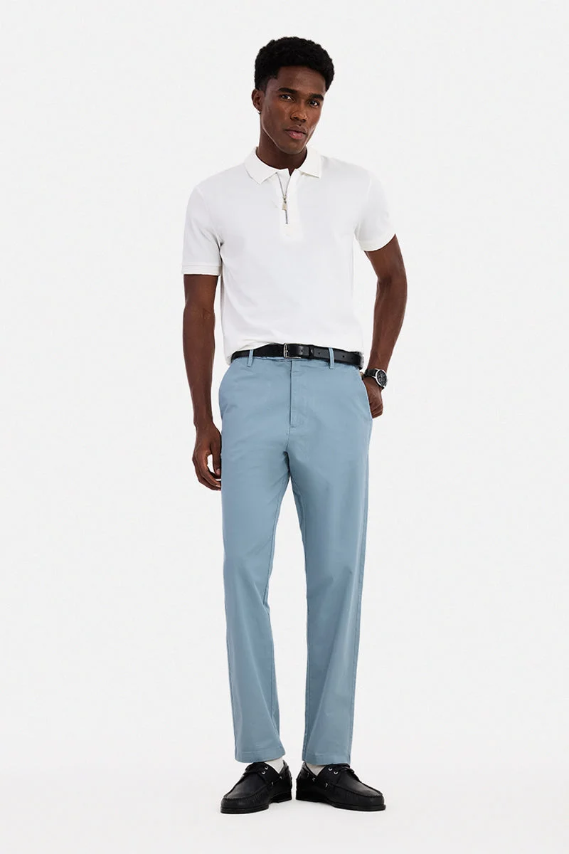 SNITCH Light Blue Solid Slim Fit Chinos