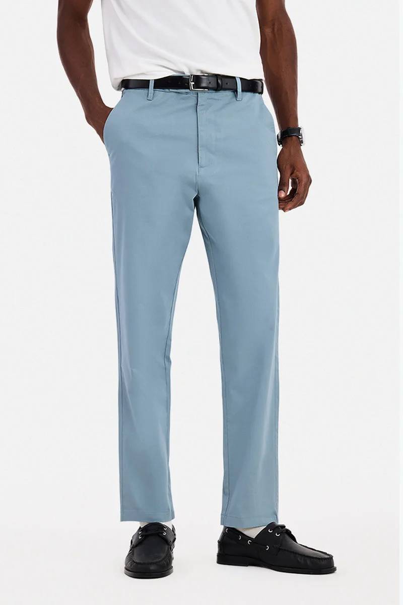 Light Blue Solid Slim Fit Chinos