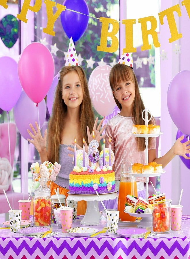 Amylove Number 6 Birthday Candle Purple Butterfly for Cake with 6 Long Thin Cupcake Candles Girls Sparkling Sequin Glitter Purple Cake Topper for Women Girl Anniversary Wedding - Image 3