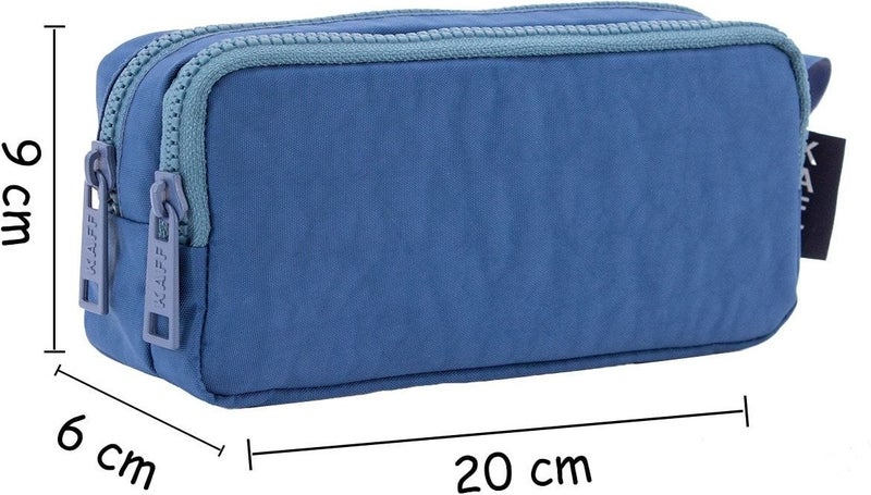FCSTORE Pencil Case Turquoise Large Kaff Washable Waterproof Double Compartment Pocket Crinkle Wallet Type Pencil Case 