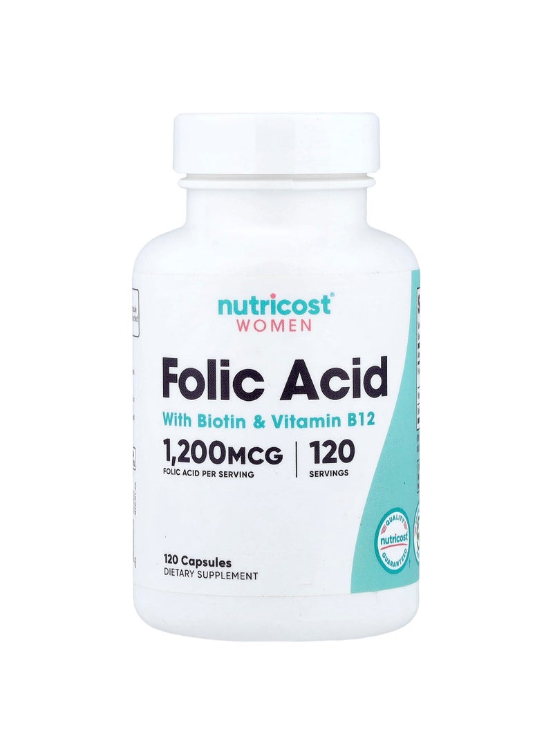 Women, Folic Acid with Biotin & Vitamin B12, 120 Capsules