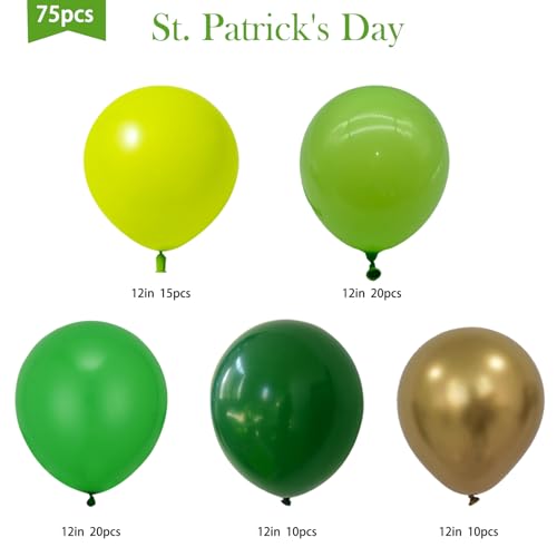DECGOL 75pcs Green Balloons Dark Green and Metallic Gold Balloon Kit 12Inch Different Shades Green Balloon for St Patricks Day BIrish Festival Junle Safari Summer Party Decorations - Image 5