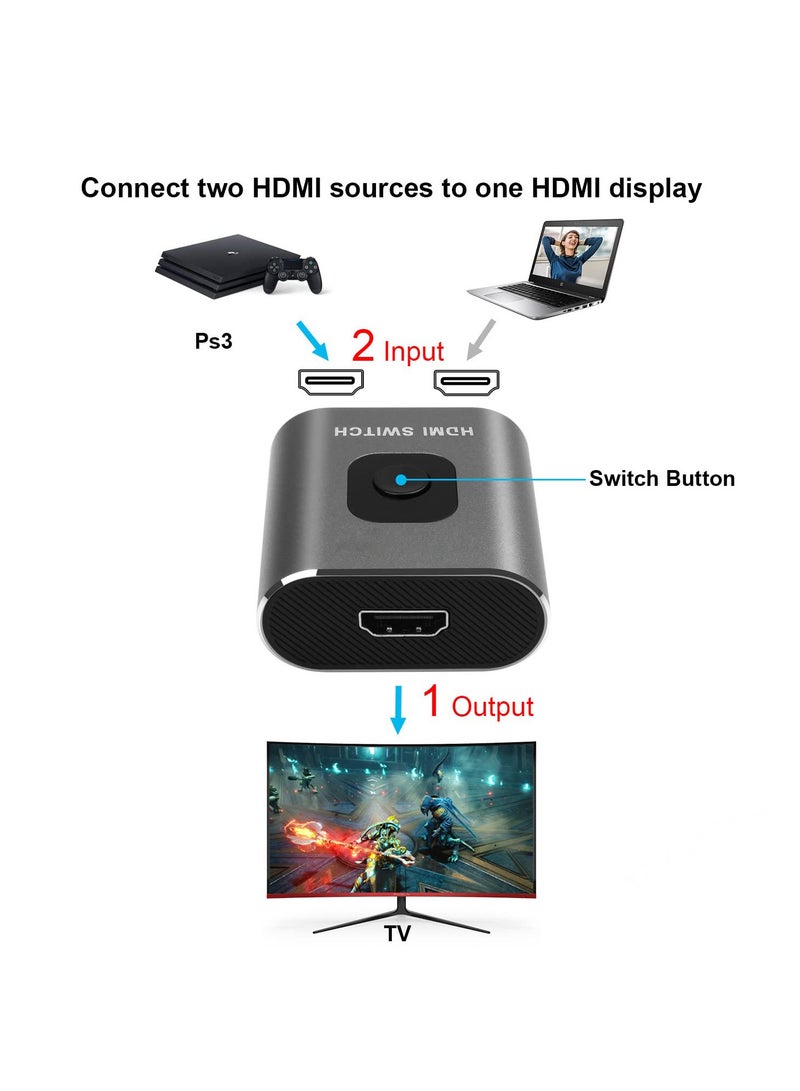 4K 60Hz HDMI Switch, Bi-Directional 2x1 HDMI Switcher, 1x2 HDMI Splitter, Plug and Play, Supports 4K 3D 1080P for PS4, Xbox, Blu-Ray, Fire Stick, PC, HDTV (Silver) - Image 3