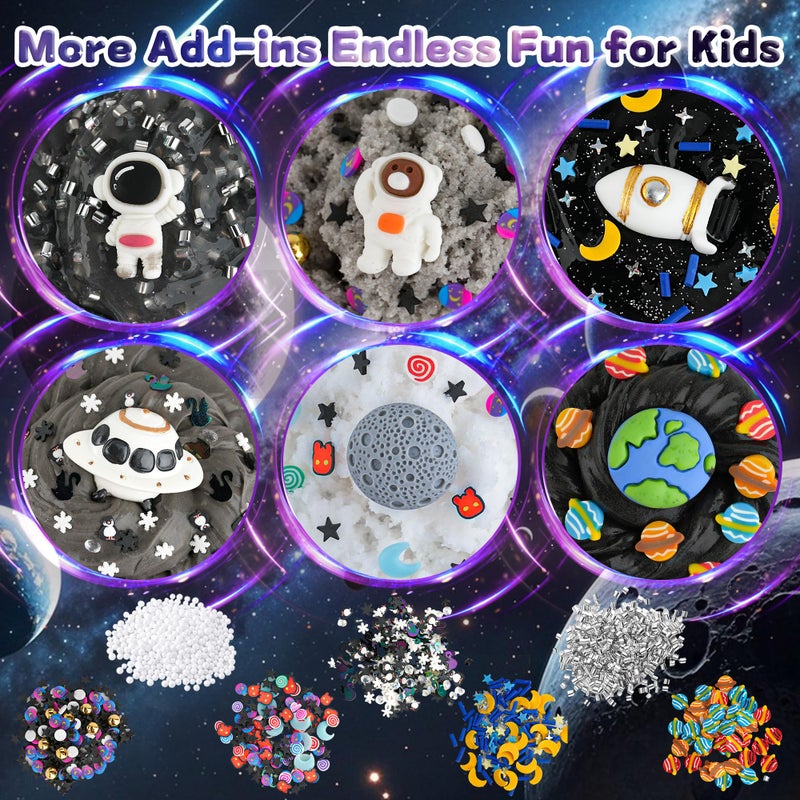 LAWOHO 6 Pack Galaxy Slime Kit for Kids- Cloud, Butter & Clear Slimes with Space Add-ins, 360ml Black Slime for Boys Girls, Kids Slime Kits for Easter Christmas Halloween Birthday, Space Party Favors - Image 3