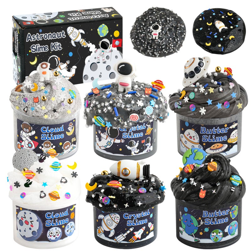 LAWOHO 6 Pack Galaxy Slime Kit for Kids- Cloud, Butter & Clear Slimes with Space Add-ins, 360ml Black Slime for Boys Girls, Kids Slime Kits for Easter Christmas Halloween Birthday, Space Party Favors - Image 1
