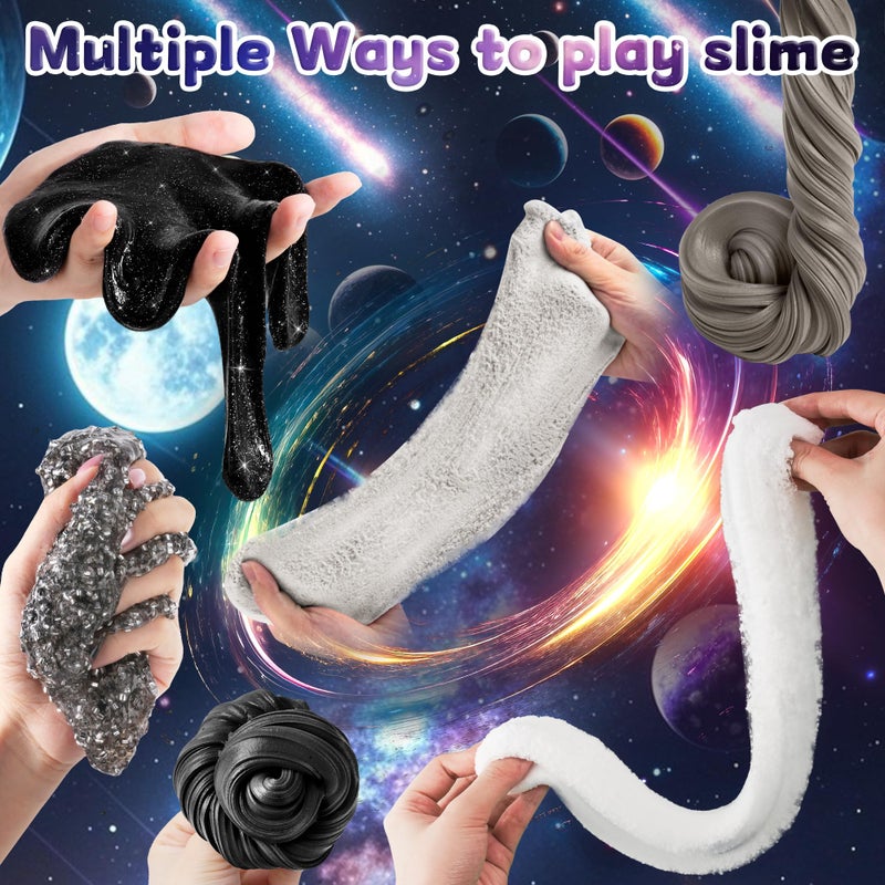 LAWOHO 6 Pack Galaxy Slime Kit for Kids- Cloud, Butter & Clear Slimes with Space Add-ins, 360ml Black Slime for Boys Girls, Kids Slime Kits for Easter Christmas Halloween Birthday, Space Party Favors - Image 4