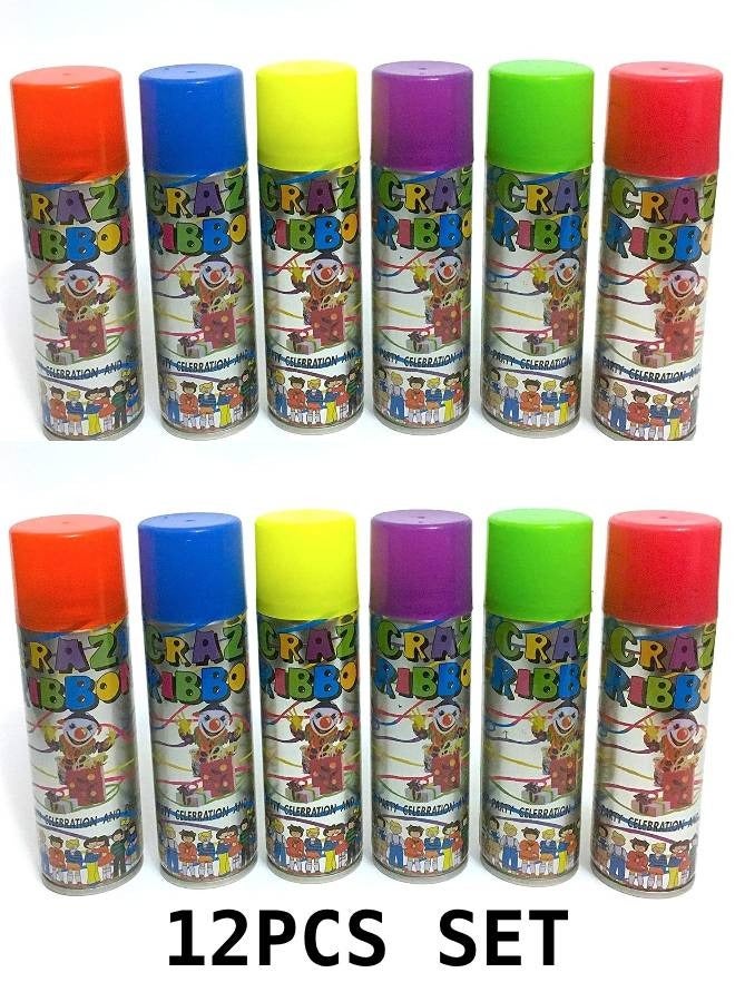 Party Spray Colored String Spray for Party Celebrations and Decorations, Crazy Ribbon Spray Pack of 12 - Image 1