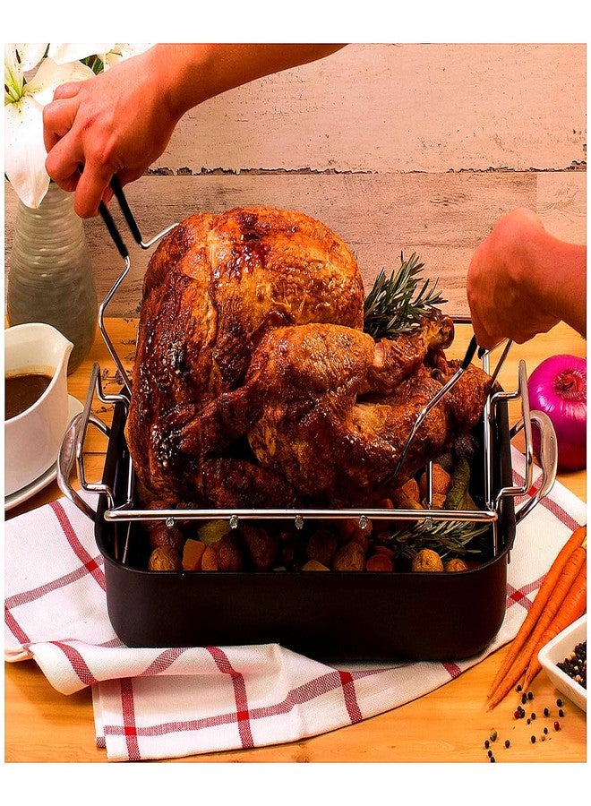 HSHQING 17" Ceramic Turkey Platter with Turkey Forks & Lifter Set - Large Fall Harvest Serving Tray for Large Meats & Holiday - Image 3