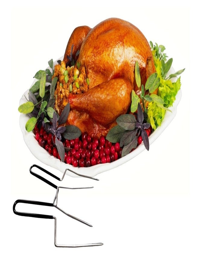 HSHQING 17" Ceramic Turkey Platter with Turkey Forks & Lifter Set - Large Fall Harvest Serving Tray for Large Meats & Holiday - Image 2