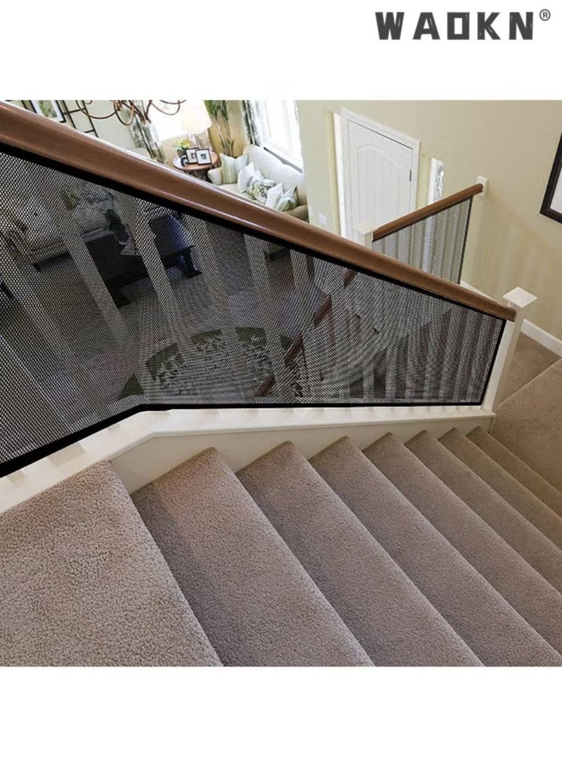دبليو أيه أو كي أن Baby Safety Stair Net ، Premium Nailon Fabric Banner Guard Network ، ناعمة وقوية ومتانة ، شبكة حماية السكك الحديدية المقاومة للدموع مع ربطات زيب ، حاجز سلامة مكافحة السقوط ومكافحة العصار للأطفال الصغار والأطفال والحيوانات الأليفة ، مثالية لسيادات الدرج والشرفات والنوافذ والممرات واستخدام السلامة المنزلية في الداخل والخارج (300 × 78 سم / 118.1 × 30.7 بوصة ، أسود) - Image 1