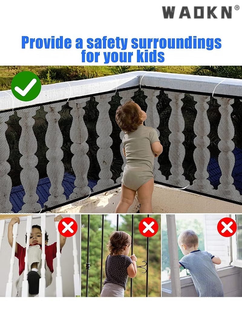 دبليو أيه أو كي أن Baby Safety Stair Net ، Premium Nailon Fabric Banner Guard Network ، ناعمة وقوية ومتانة ، شبكة حماية السكك الحديدية المقاومة للدموع مع ربطات زيب ، حاجز سلامة مكافحة السقوط ومكافحة العصار للأطفال الصغار والأطفال والحيوانات الأليفة ، مثالية لسيادات الدرج والشرفات والنوافذ والممرات واستخدام السلامة المنزلية في الداخل والخارج (300 × 78 سم / 118.1 × 30.7 بوصة ، أسود) - Image 5