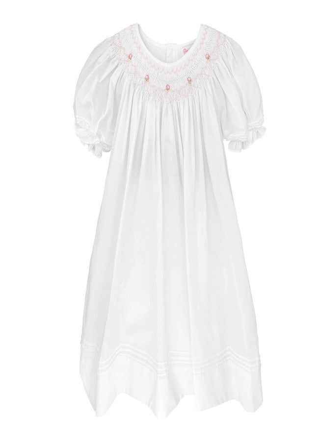 Petit Ami Baby Girls Daygown with Heart Smocking and Pearls (White, 18 Month) - Image 1