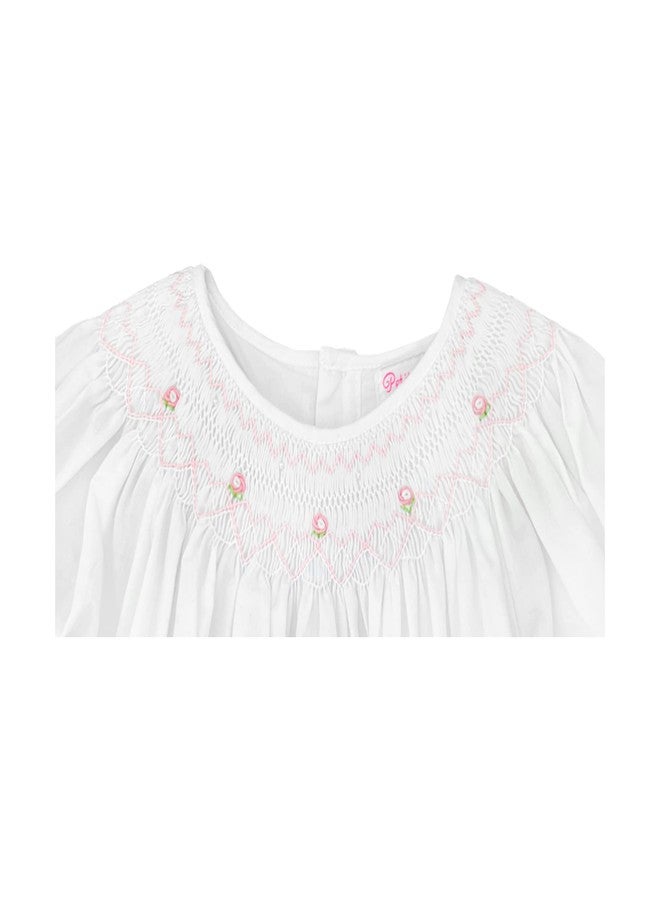 Petit Ami Baby Girls Daygown with Heart Smocking and Pearls (White, 18 Month) - Image 3