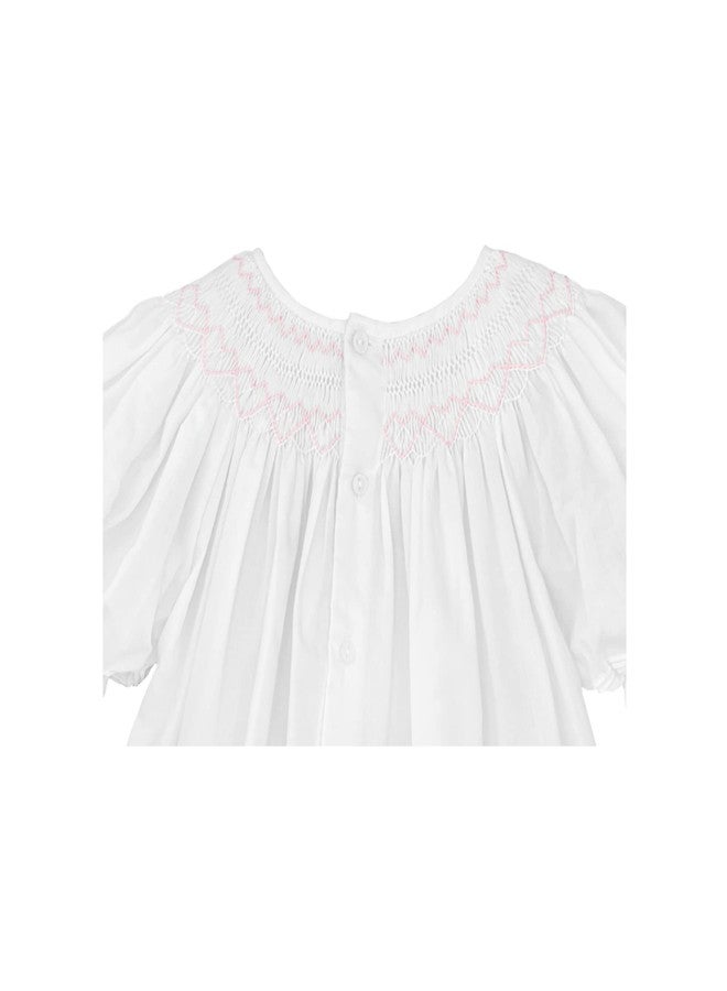 Petit Ami Baby Girls Daygown with Heart Smocking and Pearls (White, 18 Month) - Image 4