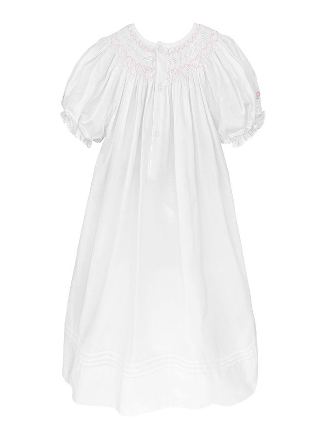 Petit Ami Baby Girls Daygown with Heart Smocking and Pearls (White, 18 Month) - Image 2
