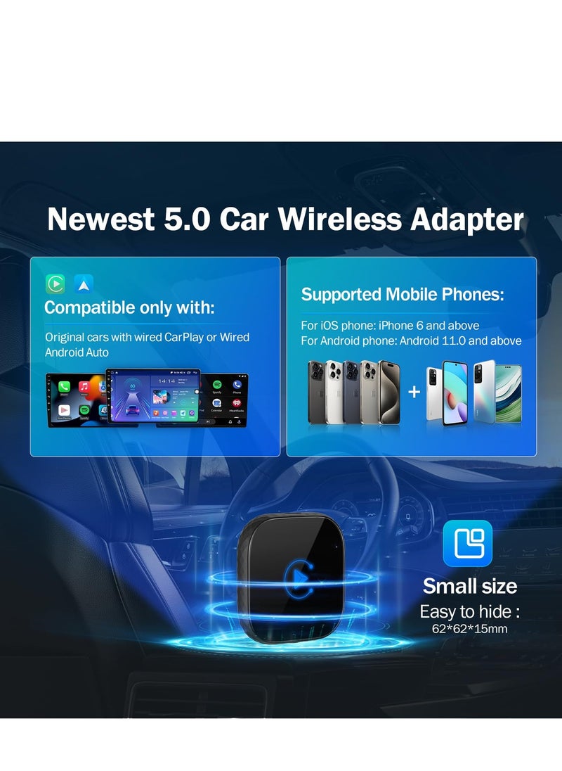 KASTWAVE - Wireless CarPlay & Android Auto Adapter 2024 - Two-Channel Connection, Converts Wired to Wireless, Plug & Play. Auto Connects via 5GHz WiFi for Cars from 2015+, Black - Image 1