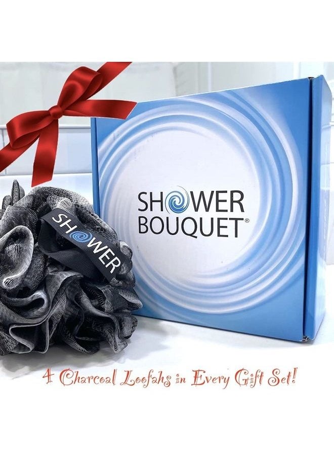 Shower Bouquet Loofah-Charcoal Bath-Sponge XL-75g-Set by Shower Bouquet: 4-Pack, Extra Large Mesh Pouf Soft Scrubber for Men and Women - Exfoliate with Big Black & White Gentle Cleanse in Beauty Bathing Accessories  - Image 2