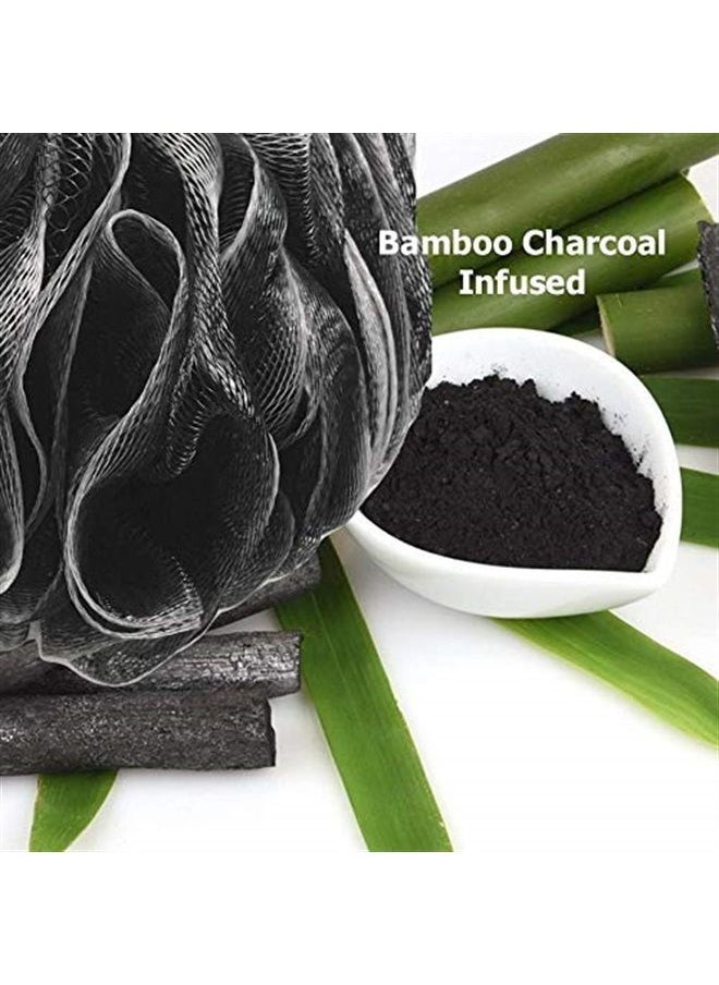 Shower Bouquet Loofah-Charcoal Bath-Sponge XL-75g-Set by Shower Bouquet: 4-Pack, Extra Large Mesh Pouf Soft Scrubber for Men and Women - Exfoliate with Big Black & White Gentle Cleanse in Beauty Bathing Accessories  - Image 5