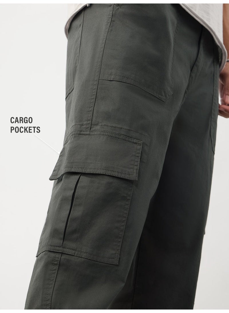 The Souled Store Men Dark Grey Solid Straight Fit Cargo Pants - Image 4