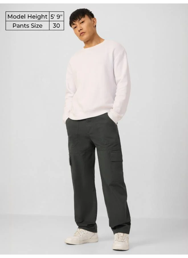 The Souled Store The Souled Store Men Dark Grey Solid Straight Fit Cargo Pants