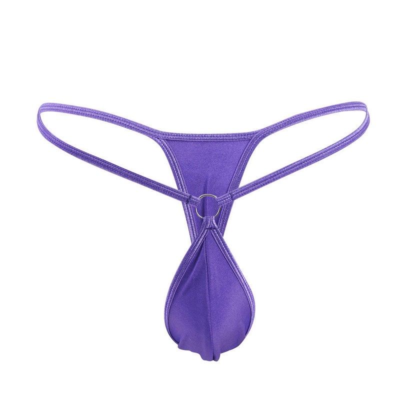 Sexy Mini Mens Thong Simple Personalized Iron Ring Fashionable Low Waist Cross-border Mens T-pants Swimsuit Underwear Purple 