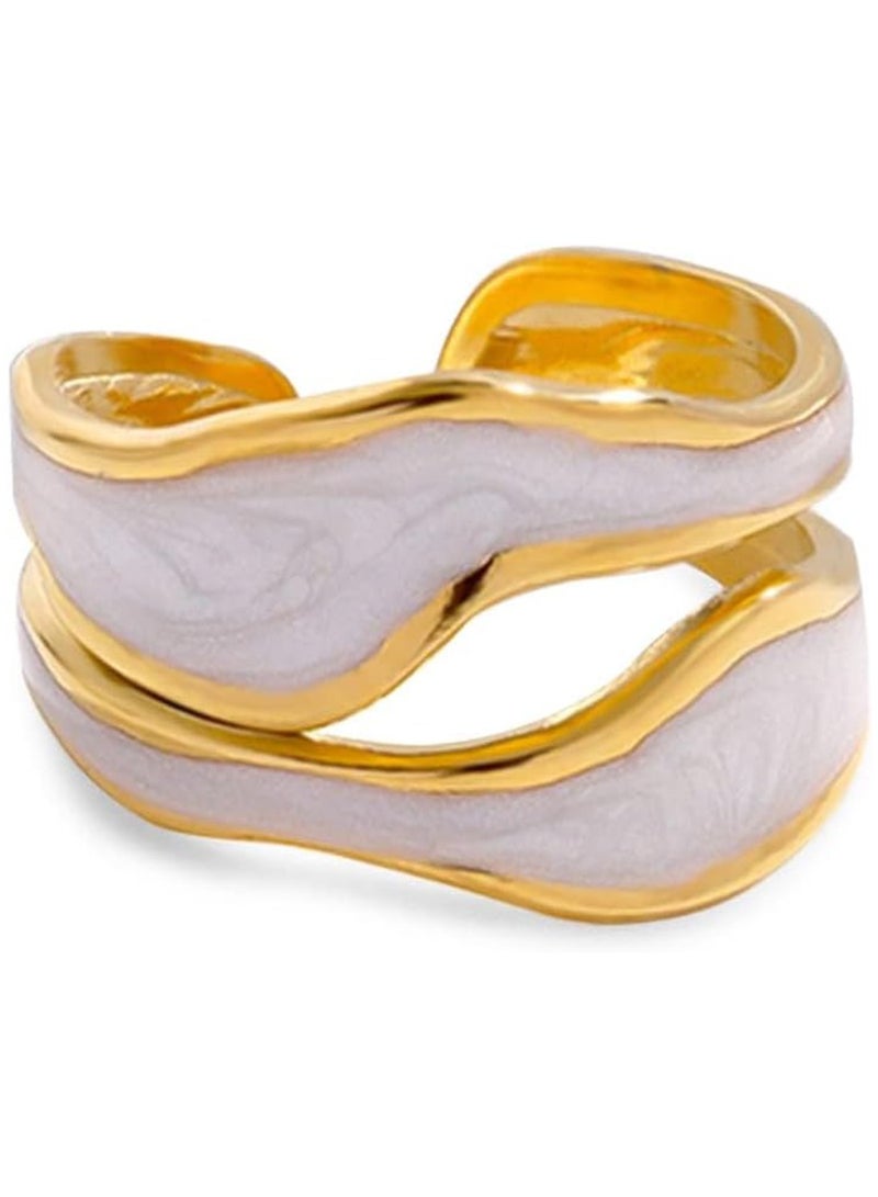 Julia Store Fashion Hypoallergenic Open Irregular Enamel Adjustable Ring 18K Gold Plated Stainless Steel Punk Gothic Style Resizable Ring - Earupean 2  - Image 1