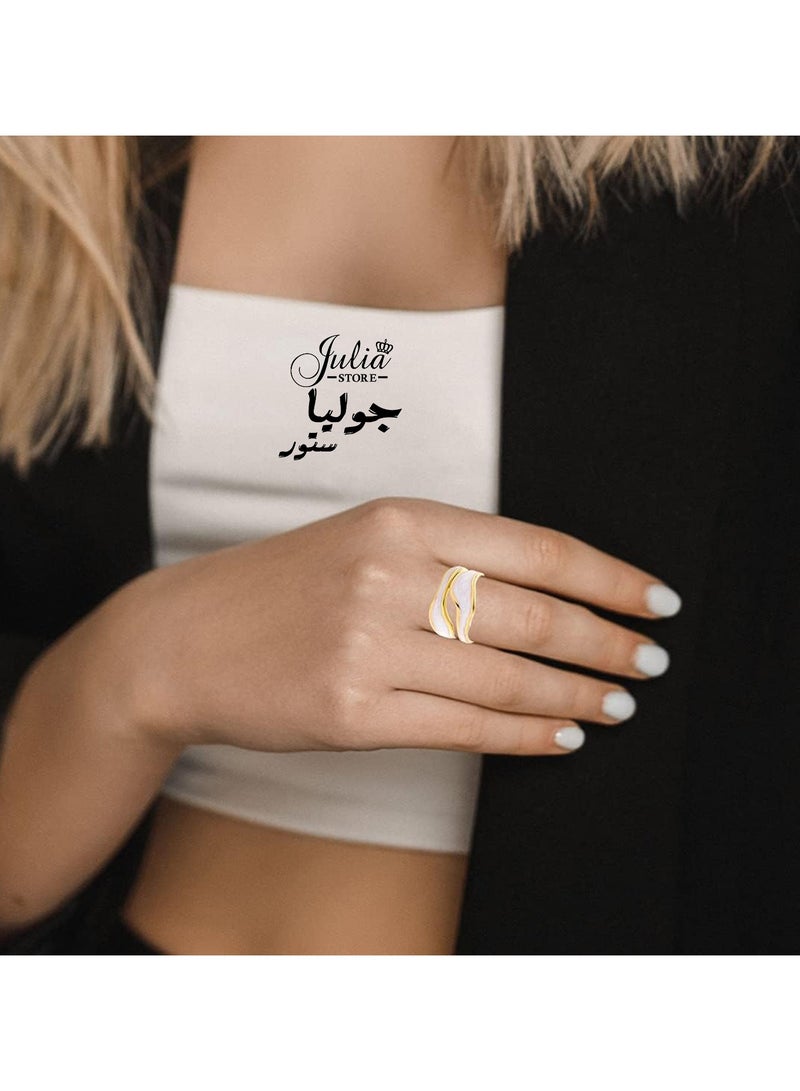 Julia Store Fashion Hypoallergenic Open Irregular Enamel Adjustable Ring 18K Gold Plated Stainless Steel Punk Gothic Style Resizable Ring - Earupean 2  - Image 2