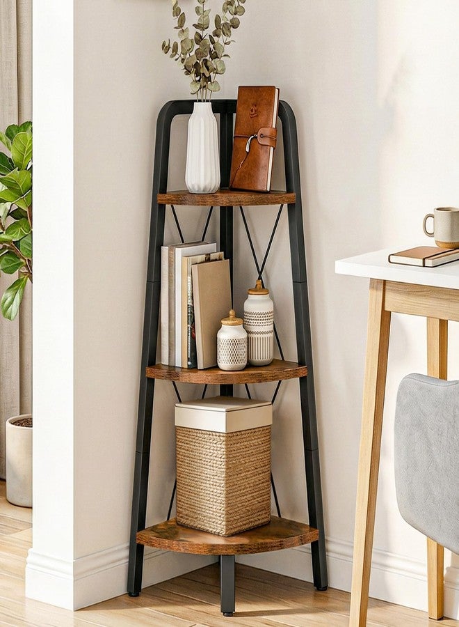 HOOBRO Corner Shelf, 3-Tier Corner Shelf Stand, 40” Tall Ladder Bookshelf, Industrial Corner Display Shelf Plant Stand for Living Room, Kitchen, Home Office, Rustic Brown BF143CJ01 - Image 2