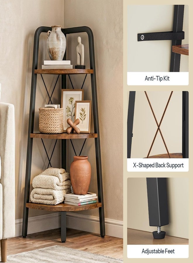 HOOBRO Corner Shelf, 3-Tier Corner Shelf Stand, 40” Tall Ladder Bookshelf, Industrial Corner Display Shelf Plant Stand for Living Room, Kitchen, Home Office, Rustic Brown BF143CJ01 - Image 5