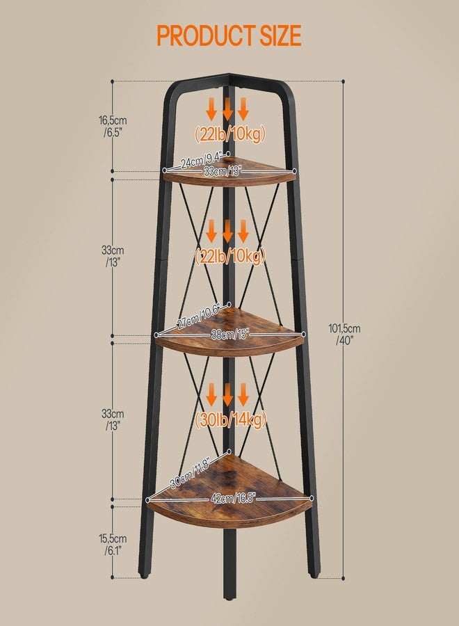 HOOBRO Corner Shelf, 3-Tier Corner Shelf Stand, 40” Tall Ladder Bookshelf, Industrial Corner Display Shelf Plant Stand for Living Room, Kitchen, Home Office, Rustic Brown BF143CJ01 - Image 3