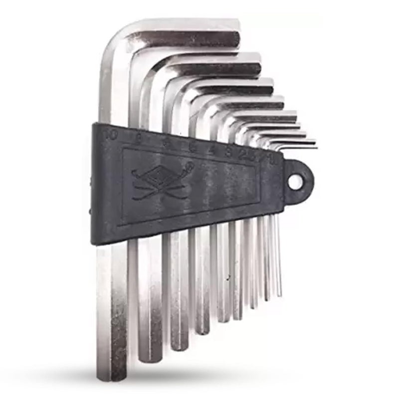 Hillgrove HGCM480M1 9Pcs Full Hex Allen Key Kit Bolt Spanner Goti Wrench L Shape Repair Tool Set for BikeBicycleCycleGuitar Allen Key Set - Image 1