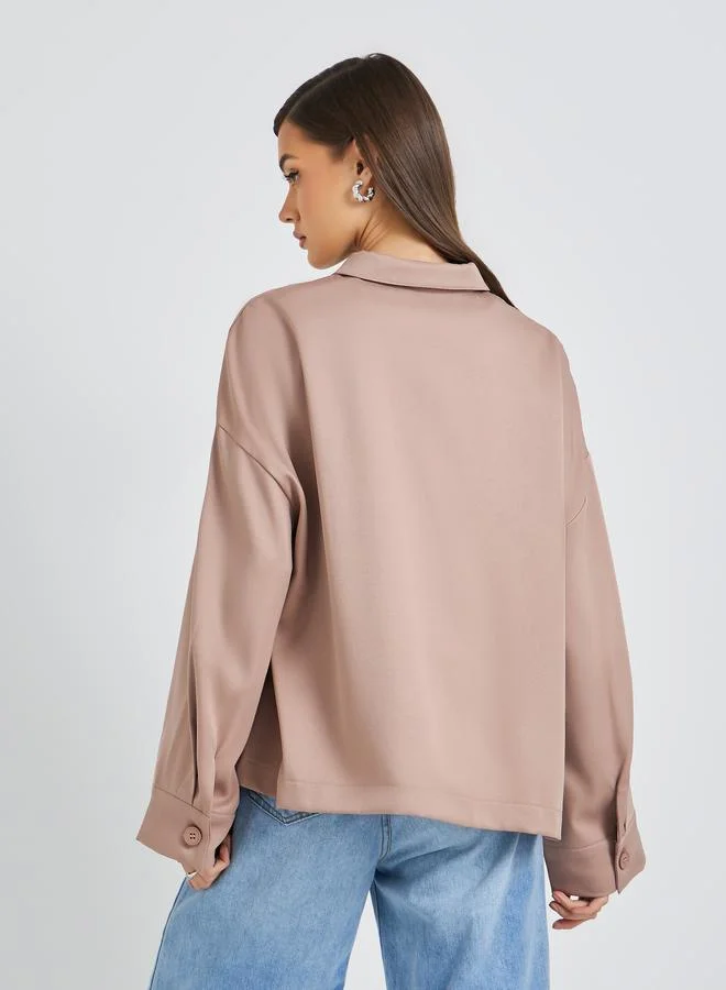 Styli Styli Solid Button Front Boxy Fit Jacket with Patch Pockets