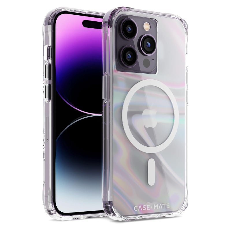 حافظة CaseMate لجهاز iPhone 14 Pro - فقاعات الصابون - حماية من السقوط حتى 10 أقدام - متوافقة مع غطاء MagSafe المغناطيسي مع تأثير دوامة قزحي للألوان لجهاز iPhone 14 Pro - 61 مضادة للخدش وامتصاص الصدمات