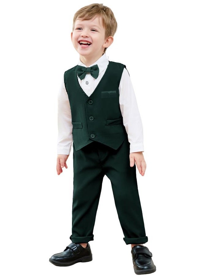 nilikastta Toddler Baby Boy Clothes Suit Gentleman Wedding Outfits Formal Dress Shirt/Bowtie/Vest/Suspender Pants 1-9years, A Green, 12-18 Months - Image 3