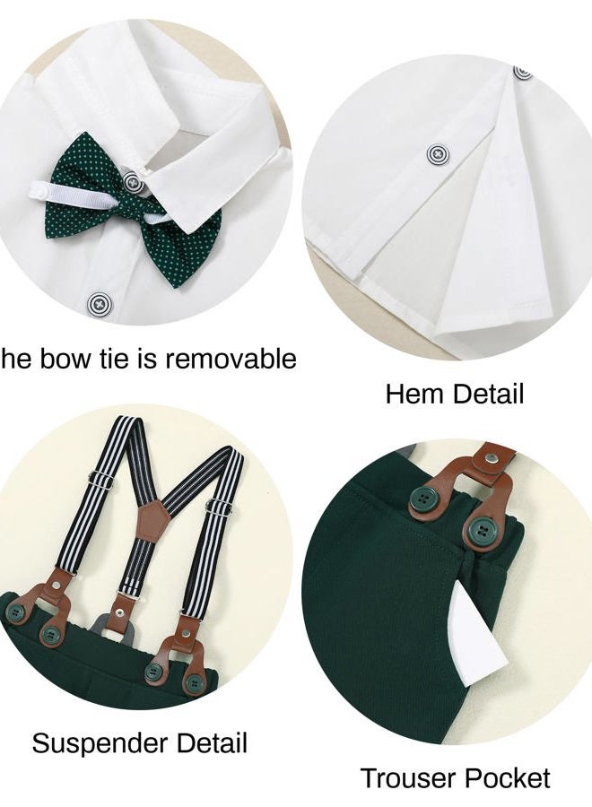 nilikastta Toddler Baby Boy Clothes Suit Gentleman Wedding Outfits Formal Dress Shirt/Bowtie/Vest/Suspender Pants 1-9years, A Green, 12-18 Months - Image 5