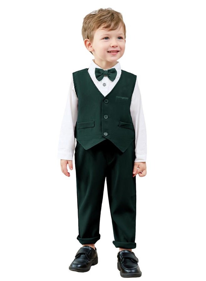nilikastta Toddler Baby Boy Clothes Suit Gentleman Wedding Outfits Formal Dress Shirt/Bowtie/Vest/Suspender Pants 1-9years, A Green, 12-18 Months - Image 4