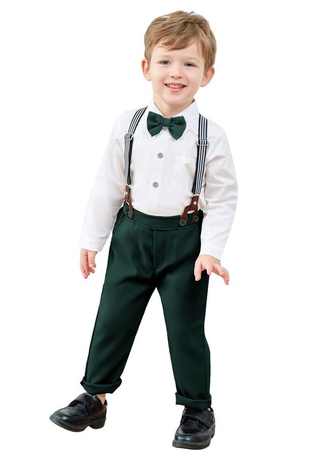 nilikastta Toddler Baby Boy Clothes Suit Gentleman Wedding Outfits Formal Dress Shirt/Bowtie/Vest/Suspender Pants 1-9years, A Green, 12-18 Months - Image 2